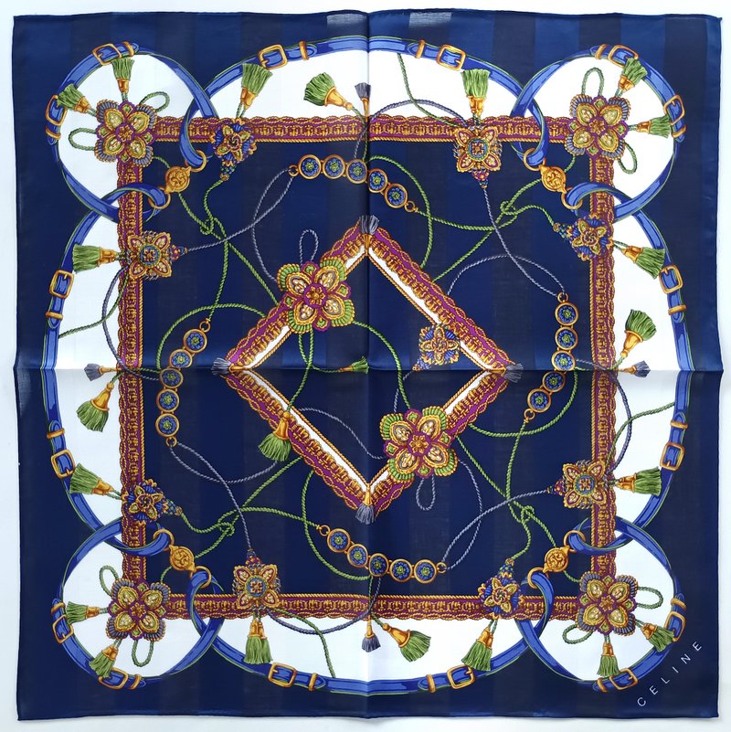 Celine Paris Vintage Handkerchief Celtic Knots Blue 20 x 19.5 inches - 手帕 - 棉．麻 藍色