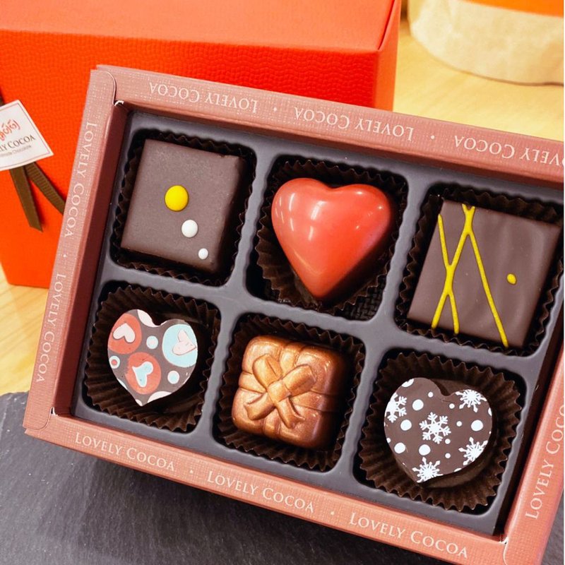 Colorful Fancy Filled Chocolate Gift Box-6pcs - ช็อกโกแลต - วัสดุอื่นๆ สีแดง