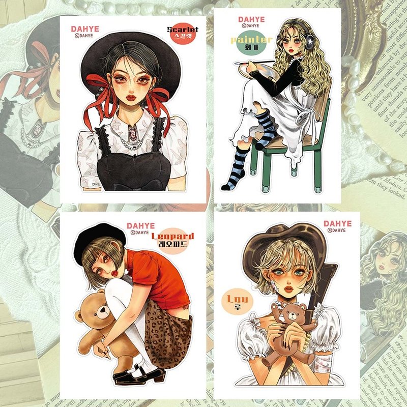 Dahye sticker (Scarlet, Painter, Leopard, Lou) - Stickers - Paper Multicolor