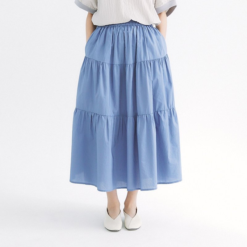 【Simply Yours】Fresh and Simple Cake Dress Blue F - Skirts - Cotton & Hemp Blue