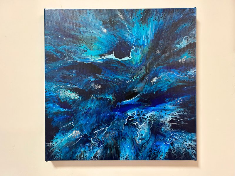 【The Ocean】Square frameless abstract painting - กรอบรูป - สี สีน้ำเงิน