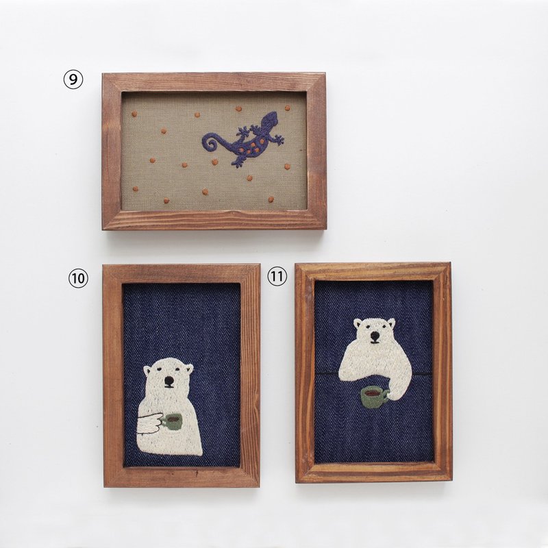 額縁絵はがきサイズ・動物刺繍９ー１１ - 相框/畫框 - 木頭 咖啡色
