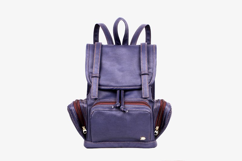 CLM_Double Strap Backpack-Blue - กระเป๋าเป้สะพายหลัง - วัสดุกันนำ้ สีน้ำเงิน