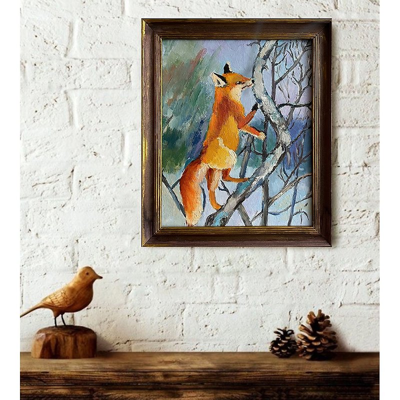 Red fox hand-painted oil painting in frame / Animal original painting / Wildlife - Posters - Wood 