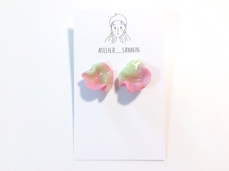 Petal Series - Mint rose petal earrings handmade earrings [can be customized clip] - Earrings & Clip-ons - Other Materials Multicolor