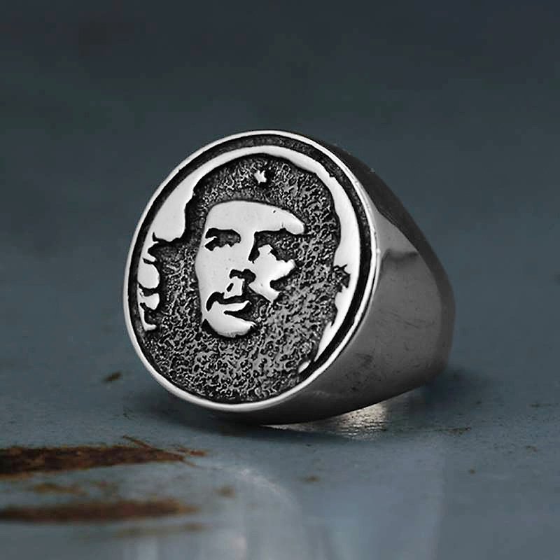 Biker Ring Skull sterling silver Che Guevara Cuban Revolution T-shirts Retro tee - General Rings - Other Metals Silver