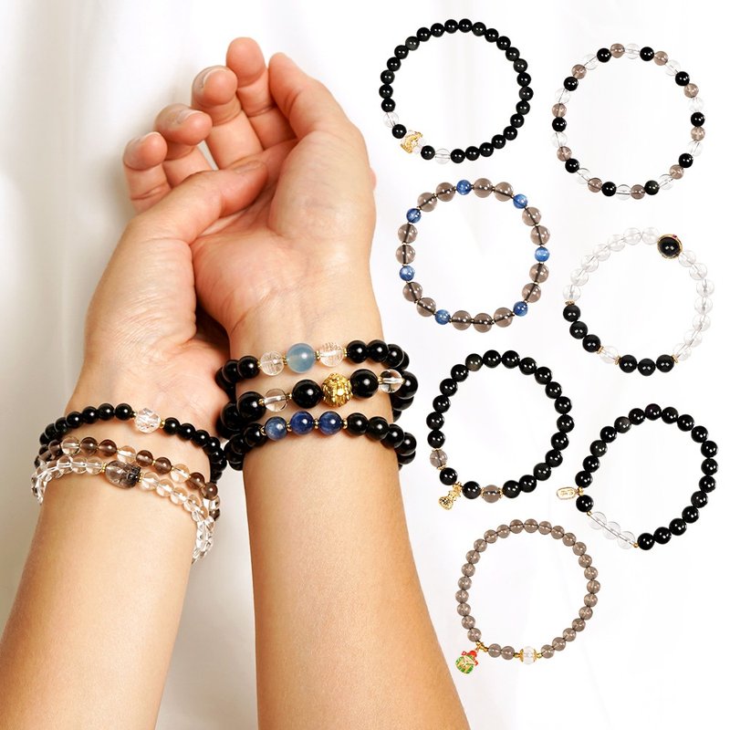【Zheng Jia Jewelry】Energy Protection Series: Premium Protective Obsidian & Purifying White Crystal Energy Bracelet - สร้อยข้อมือ - เครื่องประดับพลอย หลากหลายสี