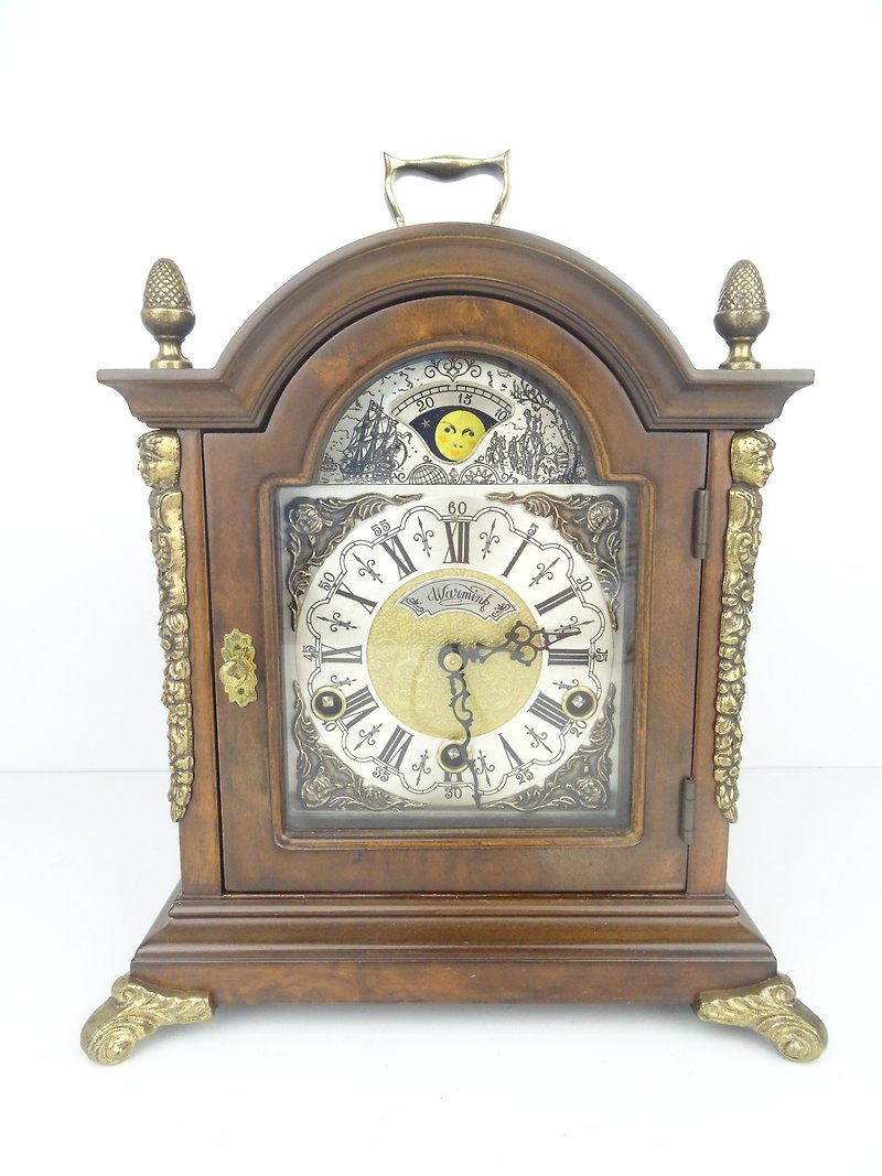 Antique Vintage Dutch Mantel Clock Warmink Wuba Shelf Bracket Westminster 8 day - นาฬิกา - ไม้ สีนำ้ตาล