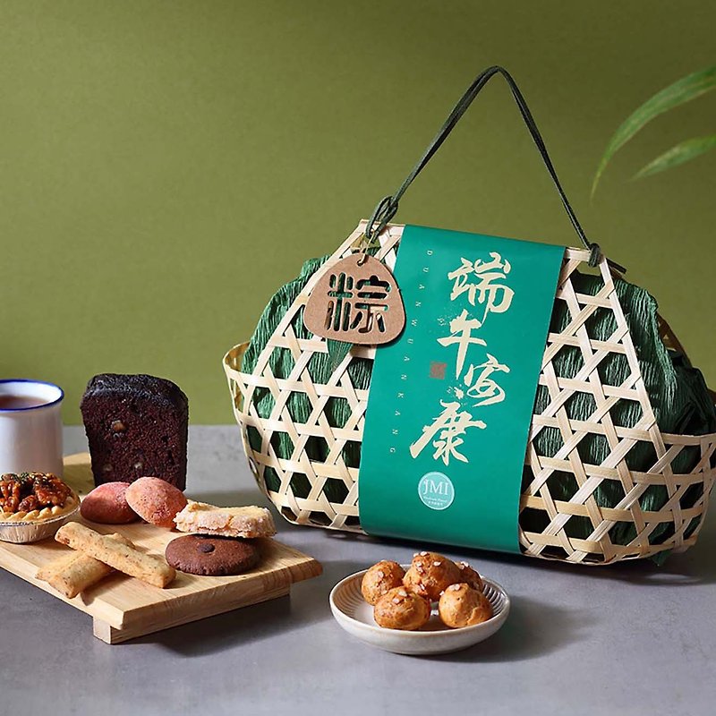 [Dragon Boat Festival Gift Box] Bamboo Basket Gift Box/Handmade Biscuits/Souvenir Gifts/Festival Gifts/Normal Temperature Gift Box - Handmade Cookies - Fresh Ingredients Green