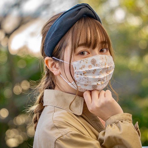 Temariya 日本製布口罩專門店 小碎花 薊 棕色 手工立體口罩 可洗滌 日本製純棉二重紗布 成人