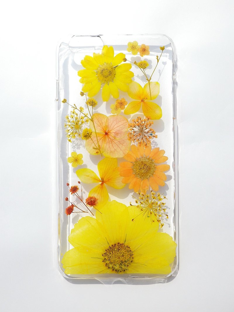 Handmade phone case, Pressed flowers phone case, iPhone 6 plus, Yellow color - Phone Cases - Plastic Yellow