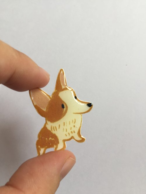 Cani 肯妮的插畫生活 柯基狗狗胸針 手工製作寵物插畫飾品 別針徽章