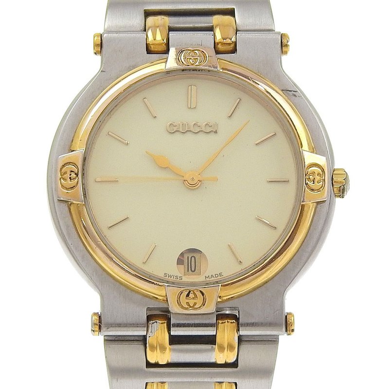 【日本直送】グッチ GUCCI 腕時計 9000M SS × 金メッキ クオーツ アナログ表示 アイボリー文字盤 ボーイズ【中古】 - 女錶 - 不鏽鋼 銀色