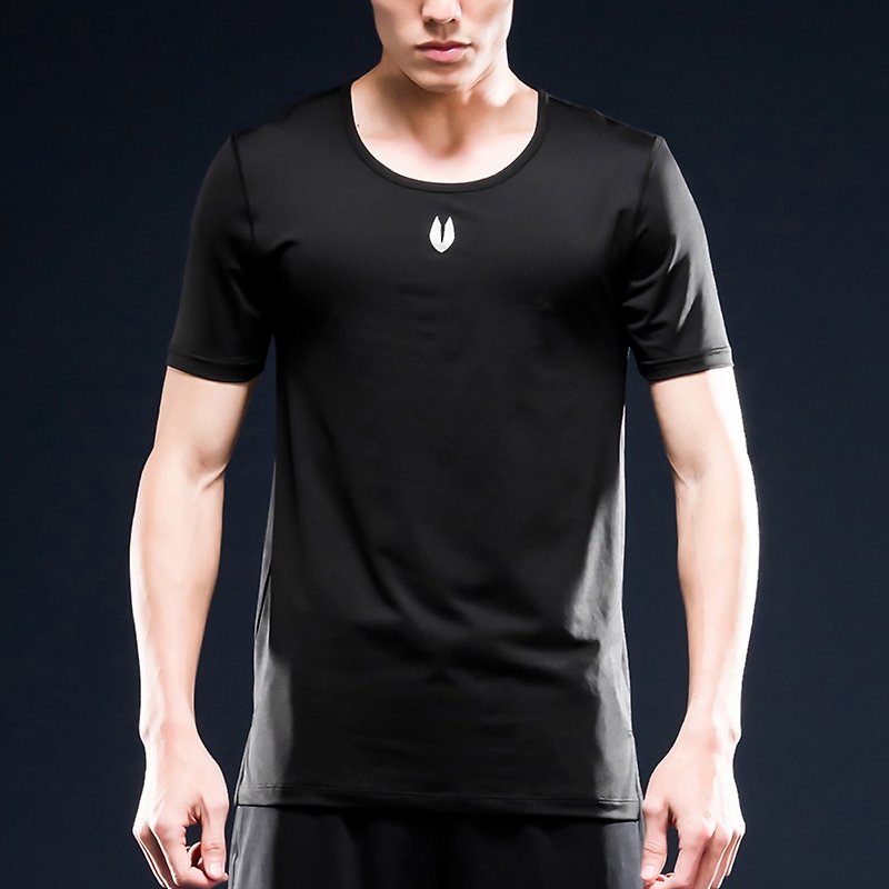 AquaTouch InstaDRY Men's 1/4 Sleeve Low Neck Slim Fit Training T - Black - Men's Sportswear Tops - Polyester 