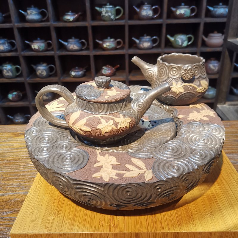 手工製作-花壺系列-蘭花茶具套組 - 茶壺/茶杯/茶具 - 陶 咖啡色