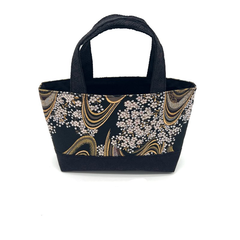 Japanese pattern mini bag made from Nishijin-ori and brocade fabric - Handbags & Totes - Polyester Black