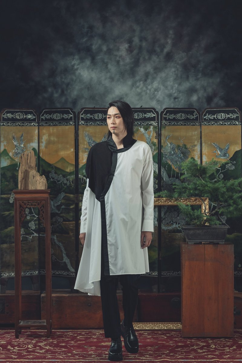 立領解構白襯衫(201T05) - 男襯衫/休閒襯衫 - 棉．麻 白色
