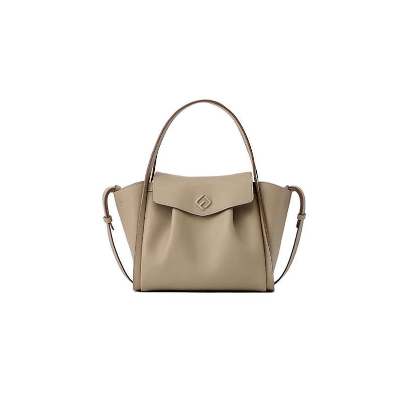 Ruched Medium Leather Tote Bag - Handbags & Totes - Genuine Leather Khaki