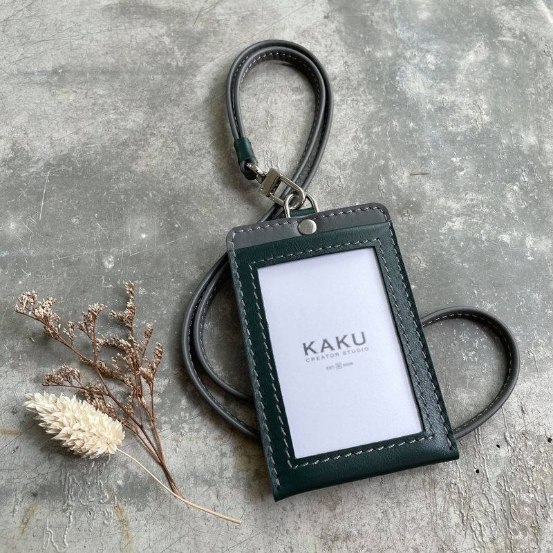 ID holder, ID holder, avocado green/grey customized gift - ID & Badge Holders - Genuine Leather Green