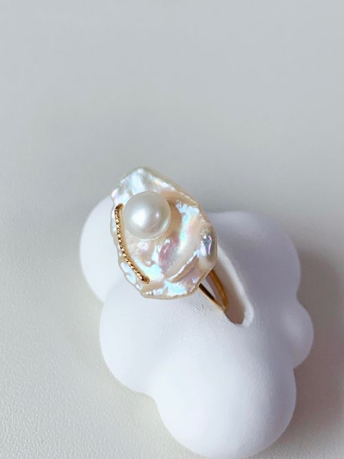 ice of Jadeite 天然巴洛克珍珠戒指