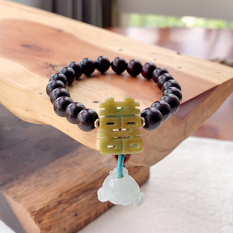 Yuan Cui - Natural Burmese Grade A Jadeite Double Color Small Leaf Rosewood Beads - Bracelets - Jade Multicolor