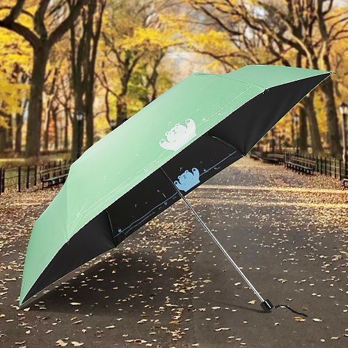 TDN 雙龍懶懶熊超細黑膠蛋捲傘三折傘抗UV鉛筆傘晴雨傘兒童傘(蒂芬綠)