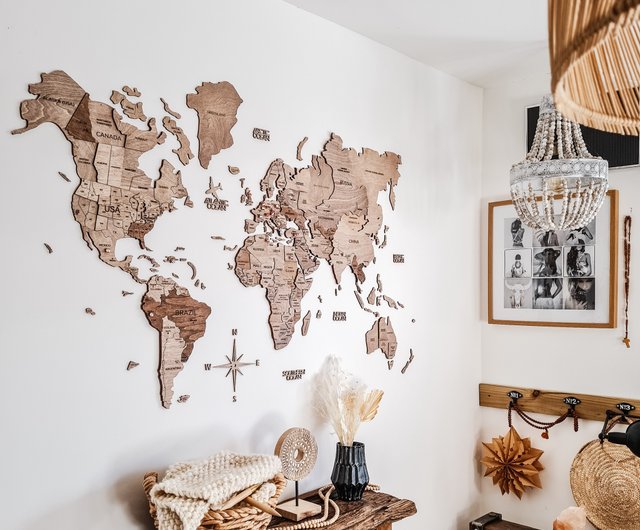 Wooden World Map Wall Decor, Wood Wall Map, Large Wall Art, Travel Decor,  Housewarming Gift, Birthday Anniversary, Gift for Husband 