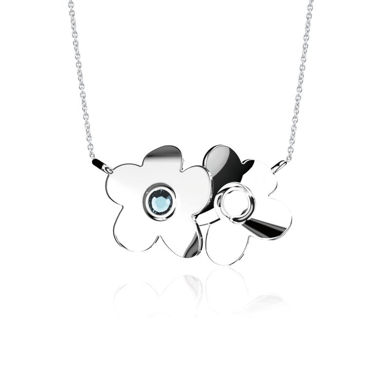 【Pinkoi x SOU・SOU】Aquamarine crystal necklace | March birthstone - Necklaces - Sterling Silver Blue