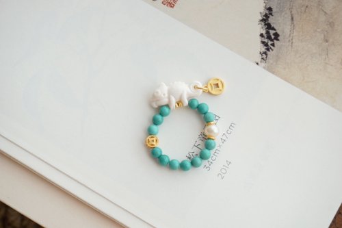 Angel's tears 天使之淚 Jewelry Design 3.5mm天然綠松石 猛獁牙變色龍珍珠設計串珠彈性戒指s