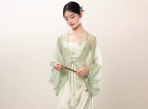 初蟬 新中式復古中國風 夏日修身氣質收腰印花 外披/吊帶裙
