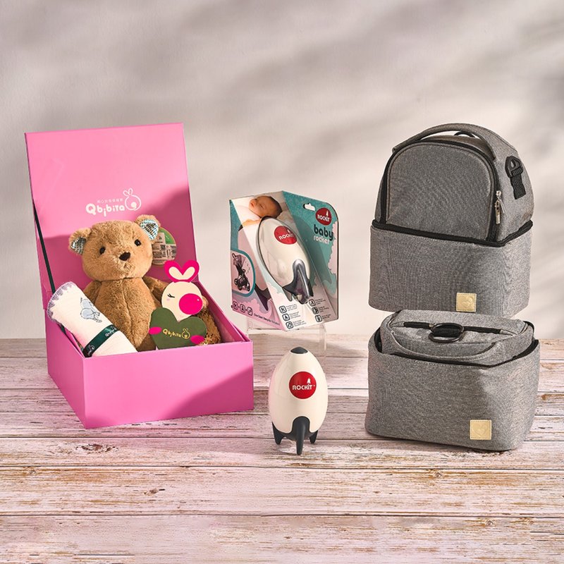 [Customized] Out-and-out teammate-comfort doll+universal towel+rocket shaker+mom bag (full moon gift) - Baby Gift Sets - Other Man-Made Fibers Gray