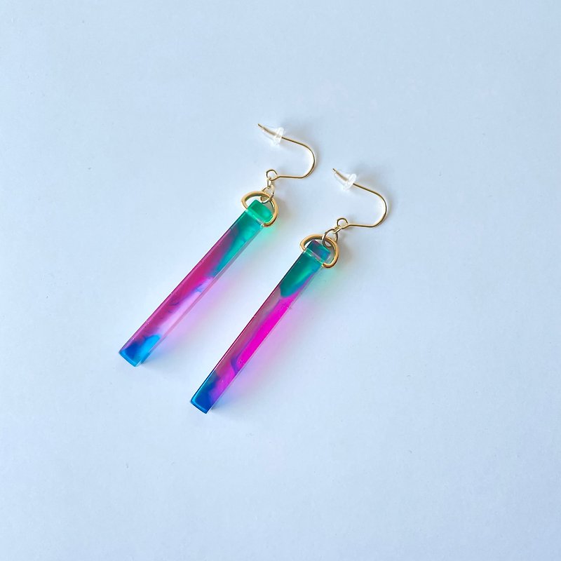 stick earrings / pair / pink colorful / - ต่างหู - เรซิน สึชมพู