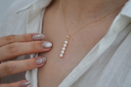KOKO PEARL JEWELRY 極簡ins風 akoya珍珠項鍊 4.5-5mm五粒竪條項鍊 10k金 鎖骨項鍊