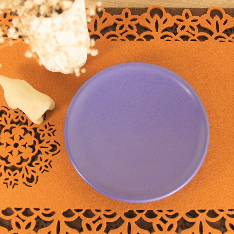 Cobalt purple pottery plate, plate, dinner plate, fruit plate, snack plate - about 15.5 cm in diameter - จานเล็ก - ดินเผา สีม่วง