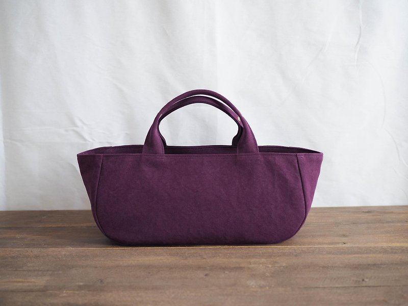 Made-to-order round tote with lid Yokonaga Purple - Handbags & Totes - Cotton & Hemp Purple