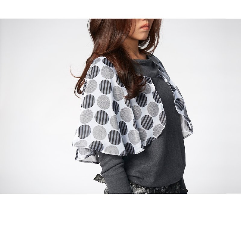 【Top】_Cape stitching top_ gray cotton + chiffon gray circle - เสื้อผู้หญิง - ผ้าฝ้าย/ผ้าลินิน สีเทา