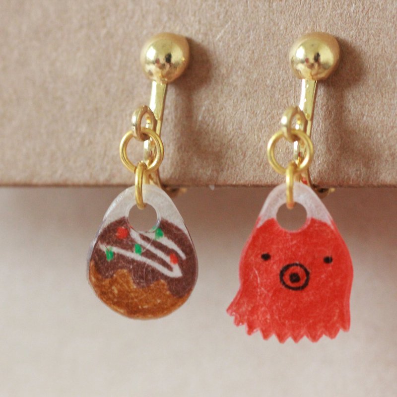 章魚（燒）／耳環（針式、夾式） - 耳環/耳夾 - 塑膠 紅色