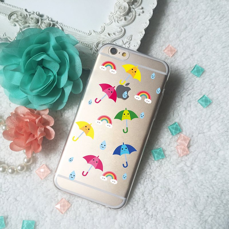 Raindrop Rainbow Umbrella Clear TPU Phone Case iphone X 8 8+  7  7+ S9 S8 plus - Phone Cases - Silicone Transparent