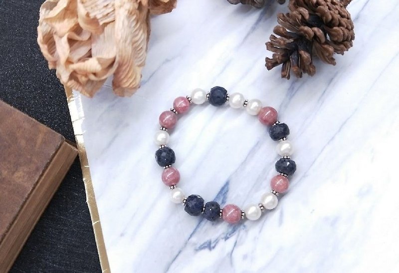 [The only product] Sapphire ore*Red stone*Pearl bracelet - Bracelets - Pearl Multicolor