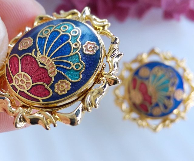 USA VINTAGE FLOWER DESIGN CLOISONNE EARRING/アメリカ古着お花
