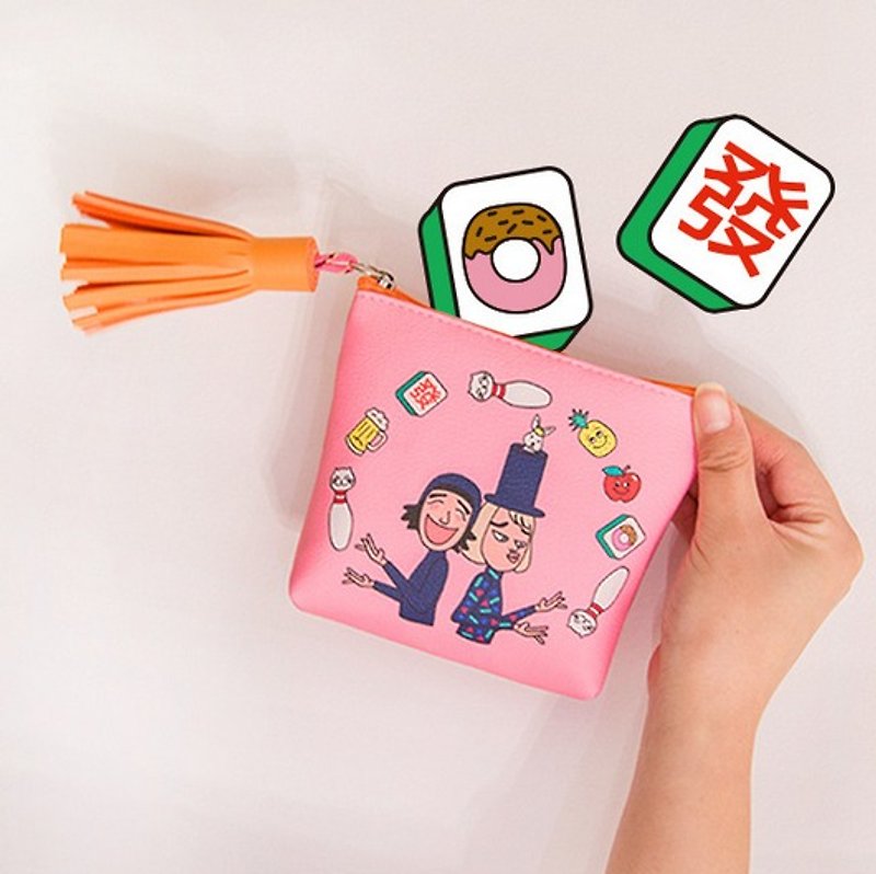 Bentoy x Uncle Wei-tassel coin purse / cosmetic bag / storage bag / universal bag (pink) - กระเป๋าใส่เหรียญ - หนังแท้ 