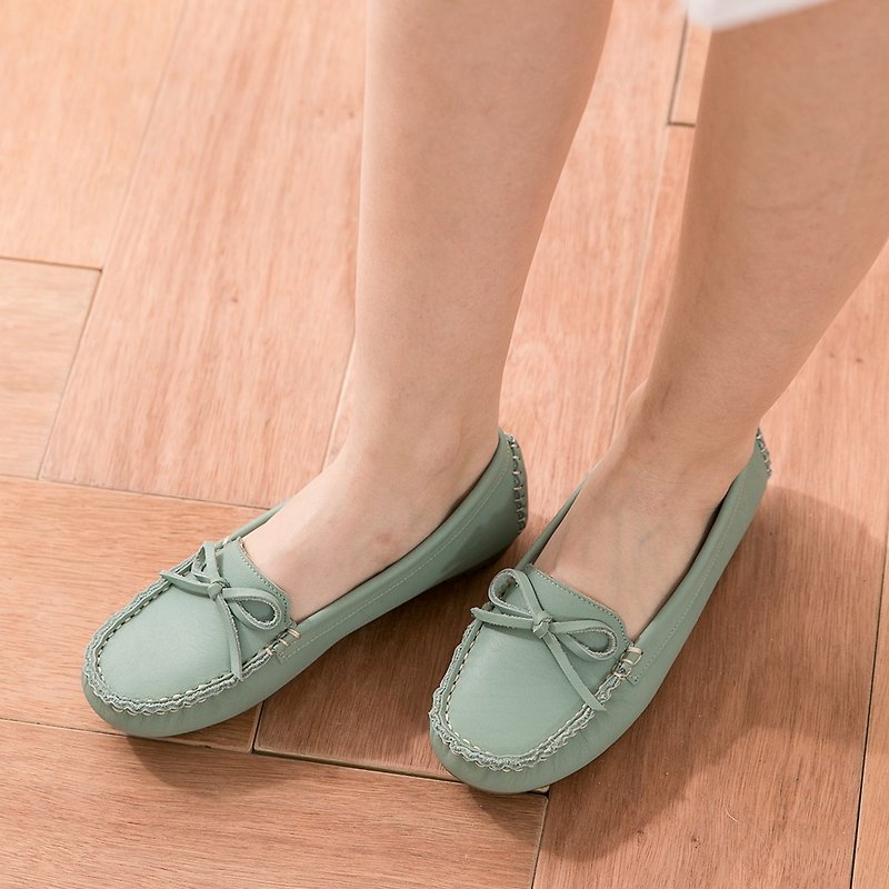 Maffeo 豆豆鞋 平底鞋 水洗皮革 美好假期蝴蝶結柔軟升級豆豆鞋(1108晴天藍) - 娃娃鞋/平底鞋 - 紙 藍色