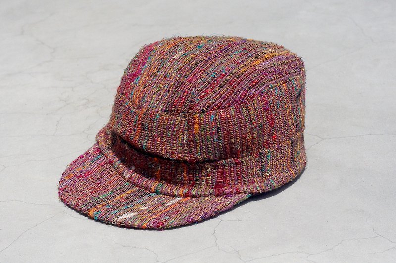限量一件 手工紗麗線編織 鴨舌帽/編織帽/漁夫帽/遮陽帽 - 手捻紗麗線手織布 - 帽子 - 紙 紅色