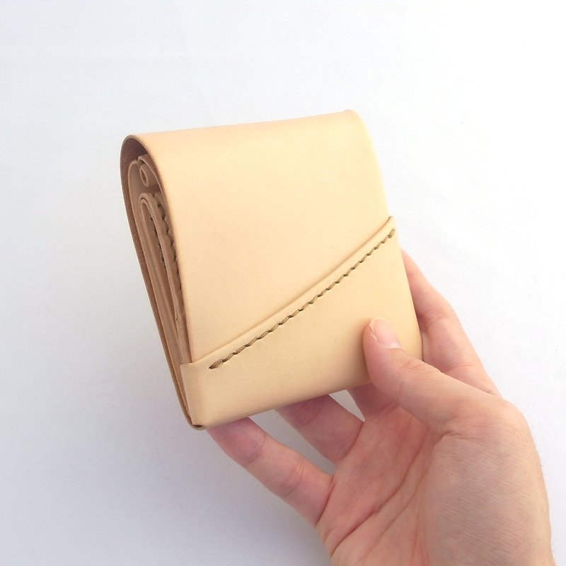Mini Wallet for #left-handed using Leather (Undyed)【chotof/ちょとふ】 - กระเป๋าสตางค์ - หนังแท้ สีนำ้ตาล