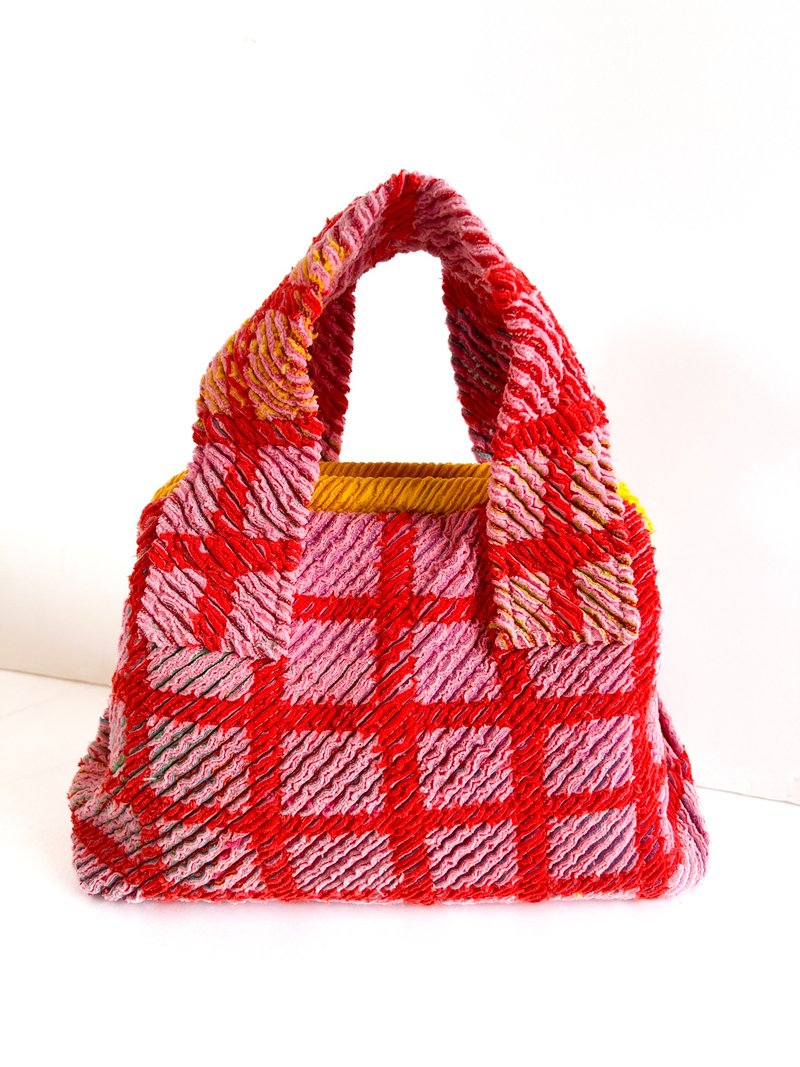 12/24午後1時(香港時間)販売スタート/ボストンバッグ/ハチワレ猫とピンクチェック - トートバッグ・ハンドバッグ - コットン・麻 ピンク