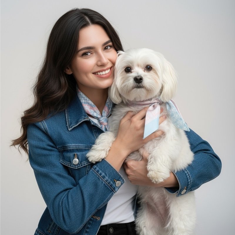 Pet & Owner Twinning Outfits | Boho Paisley Chic Silky Scarf Set - ชุดสัตว์เลี้ยง - เส้นใยสังเคราะห์ สีน้ำเงิน