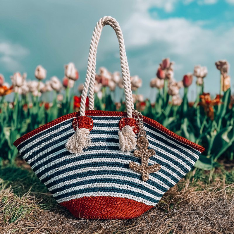 Crochet pattern striped tote bag PDF digital instant download and video tutorial - 手工藝教學/工具書 - 其他材質 