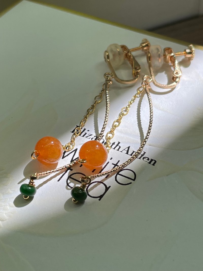 Sentiment//Natural jade A grade red jade green American 14KGF accessories Clip-On - ต่างหู - หยก 