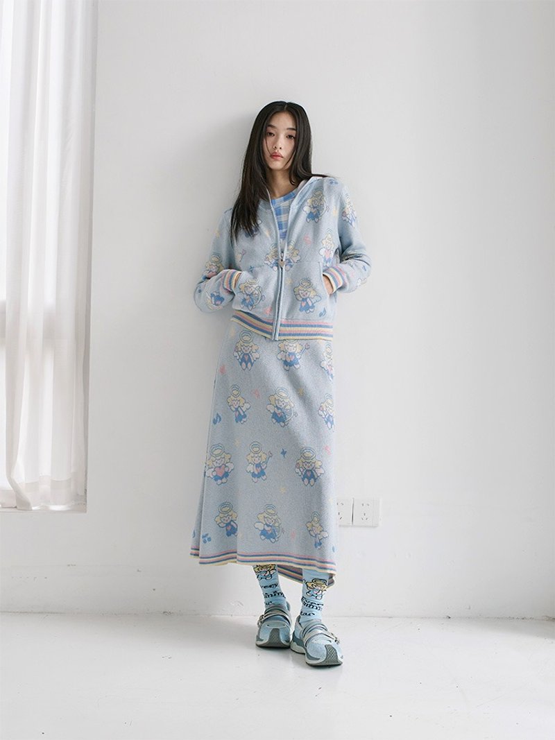 淡藍色小天使針織 套裝 半裙 - 裙子/長裙 - 其他材質 多色