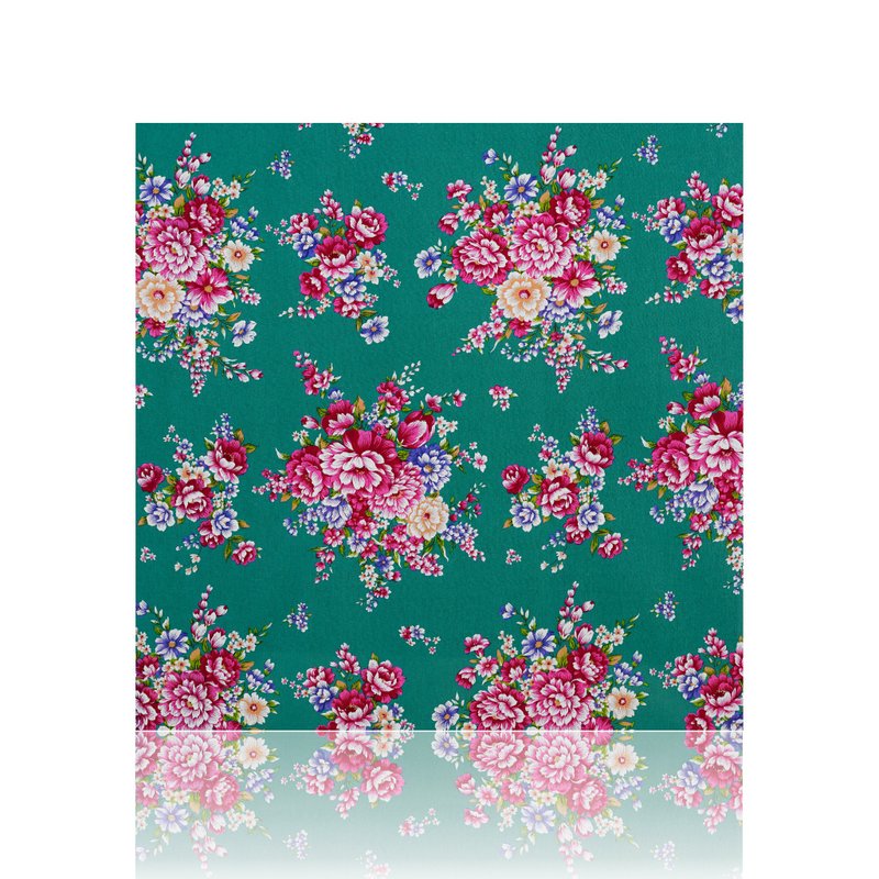 【花布先生】牡丹花布 x 土耳其綠 - 編織/刺繡/羊毛氈/縫紉 - 棉．麻 綠色